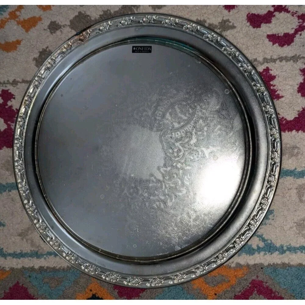 Vintage Round‎ Tray Oneida Silversmiths USA Vintage 12-1/2